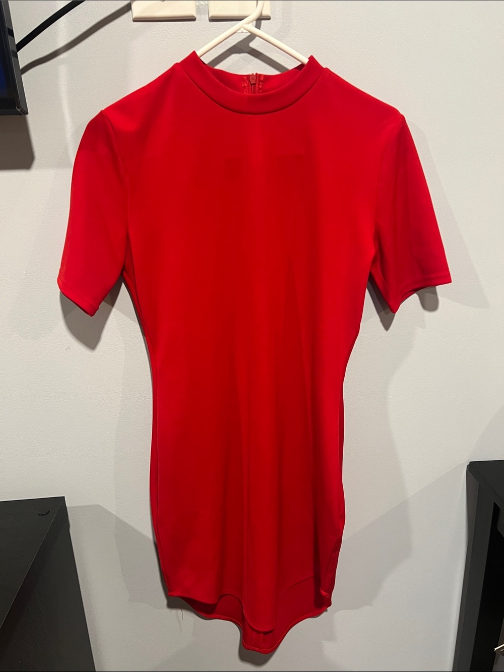 Women's Red Mock Neck Mini Dress